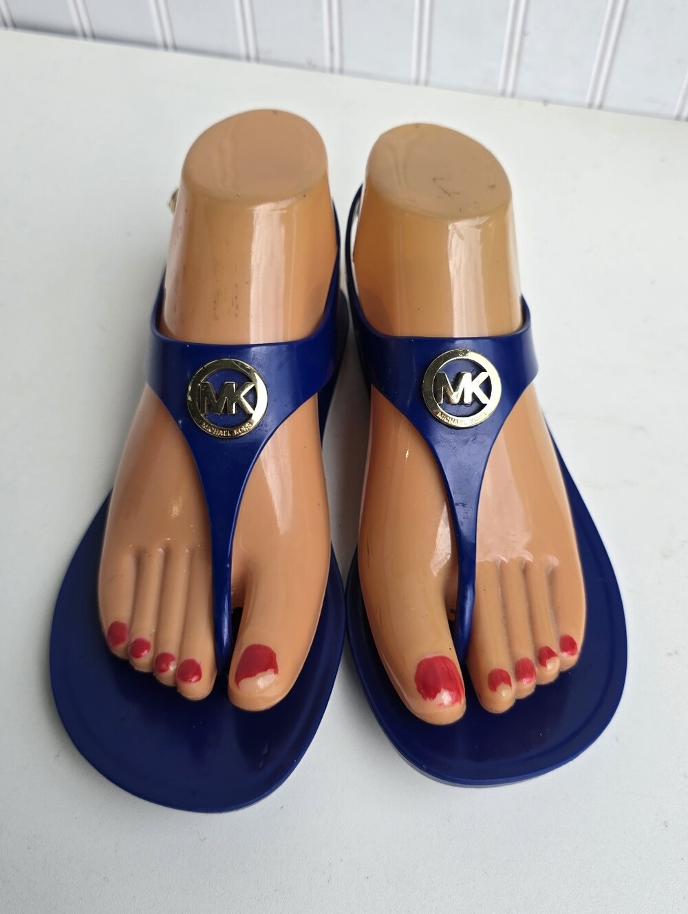 Michael Kors Sandals MK Logo Charm Thong LILLIE Jelly Flip Flop Blue size 6 sv24